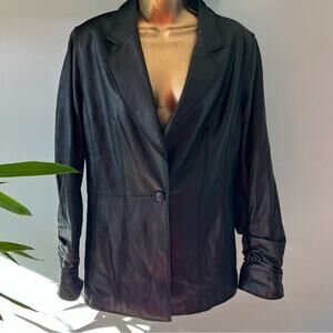 Leather jacket, single button w ruched sleeves Chi by Falchi blazer style NWOT